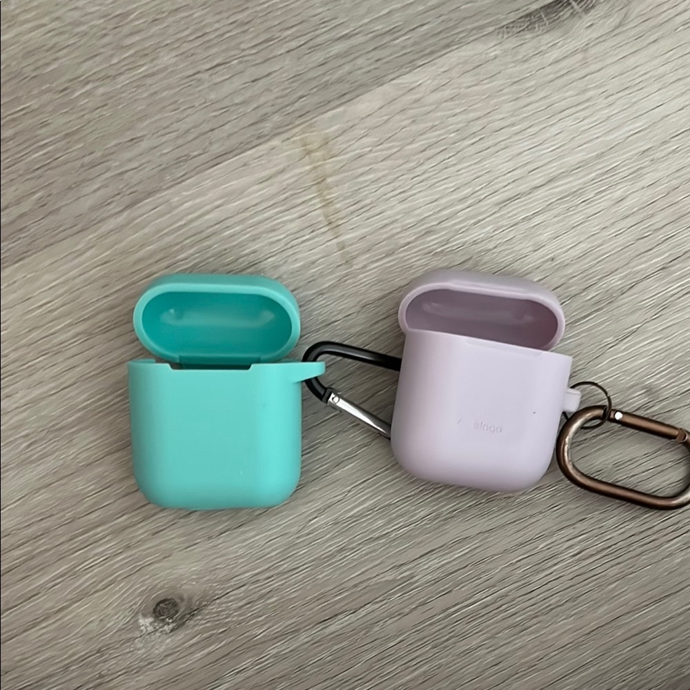 Amazon Essentials Green and Purple AirPods Cases with Carabiner